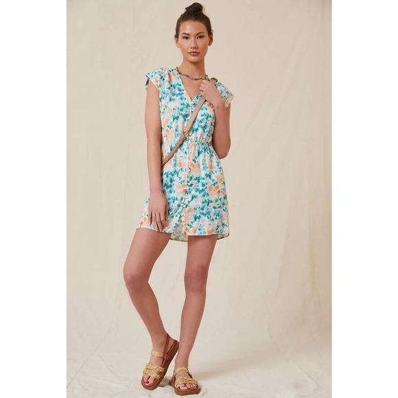Cloth & Stone Anthropologie Womens Cutout Floral Button Front Mini Dress Size L - Picture 2 of 10